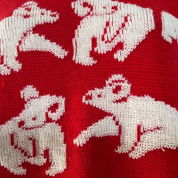VTG Hysport Sweater Red Wool Knit Koala Bear All Over Print Pullover Size 18 - Picture 2 of 5
